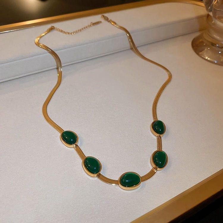 💚 Oval Green Crystal Pendant Necklace & Bracelet Set 💚